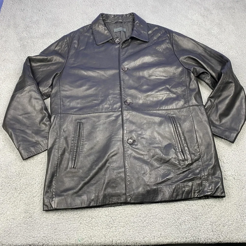 Uli‎ Knecht Jacket Mens 50 Black Lamb Nappa Leather Car Coat Button Front Lined